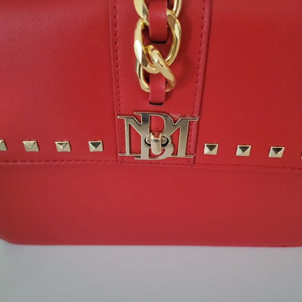 Badgley Mischka Red Top-Handle Crossbody with Gold Chain - Picture 4 of 10